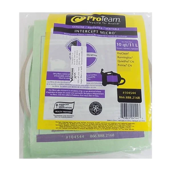 ProTeam 104544 Intercept Micro Filter Bags with Open Collar and 10-Quart Capacity, 10-Pack of Replacement Vacuum Filters