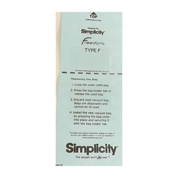 Simplicity Type F Vacuum Bags SF-6 Genuine 6-pack - Image 2