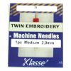 Klasse Twin Embroidery 2mm/75 Sewing Machine Needle 1pk