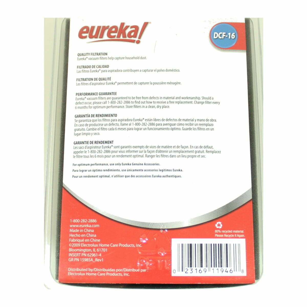 Genuine Eureka DCF 16 Foam Filter 2pk