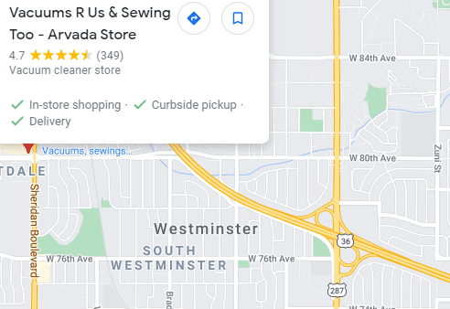 Vacuums R Us and Sewing Too Location Maps