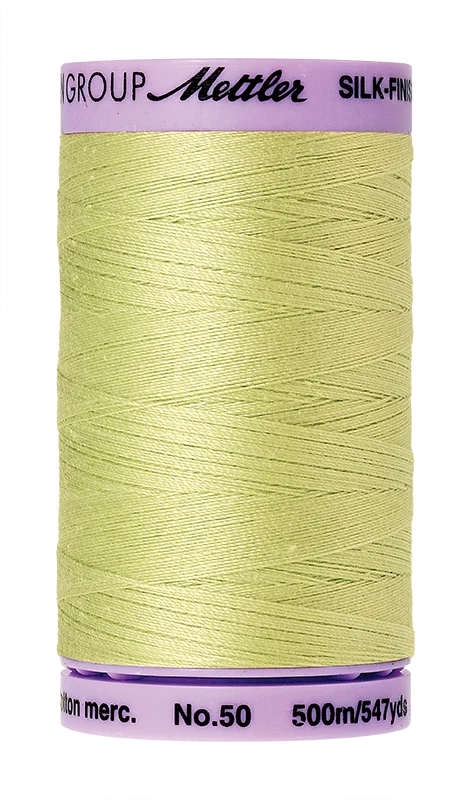 Spring Green Mettler silk finish egyptian cotton 50WT (547 yd) thread spool. 9104-1343 alternate: 10450-0893