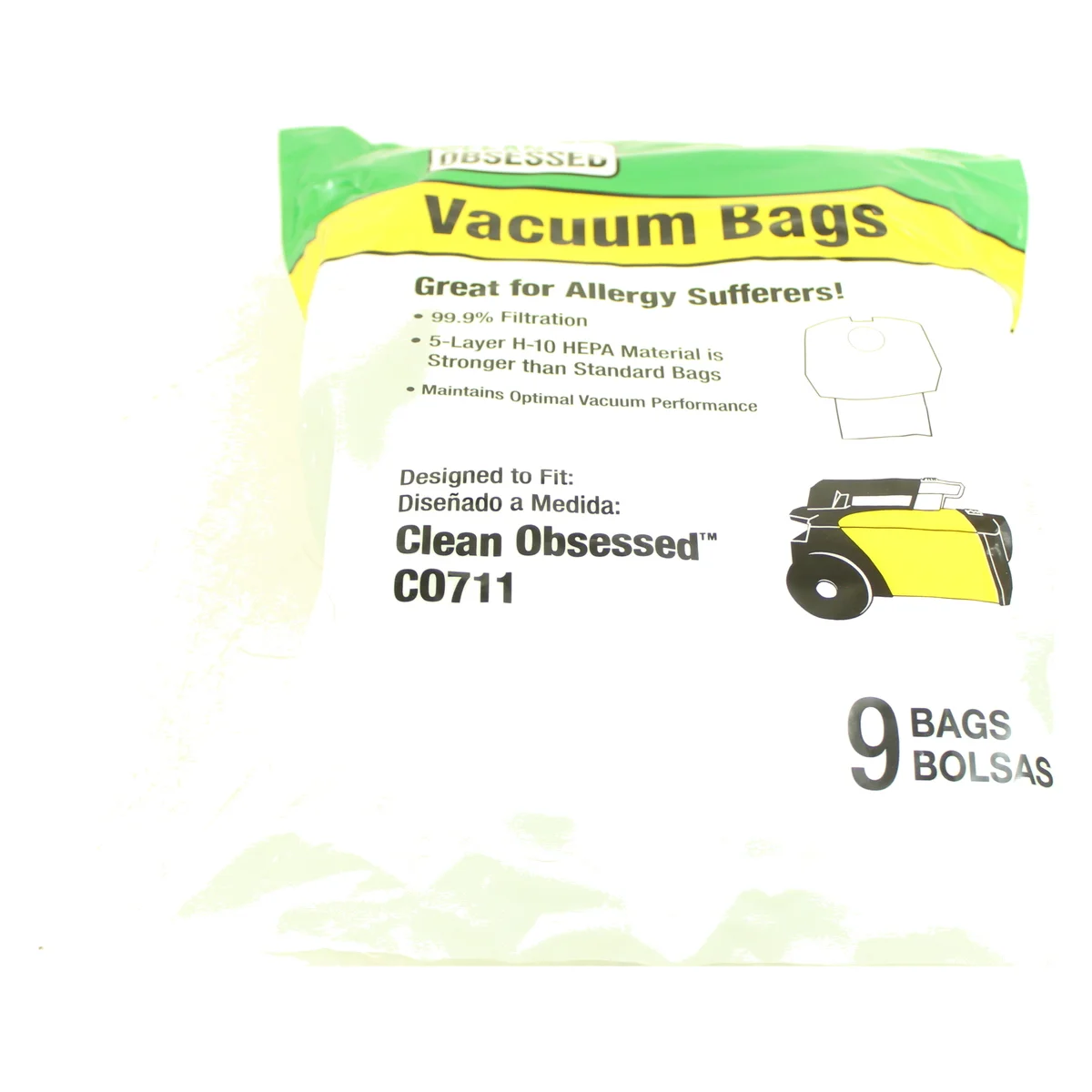 Clean Obsessed CO711 Canister HEPA Filter Bags, 9/pk