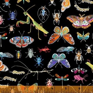Windham fabric Deep Forest by Betsy Olmsted Insects Black Cotton