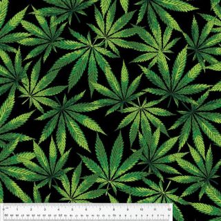 Windham Fabric Essentials Blend Black green leaf Fleece
