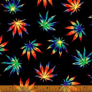 Windham Fabrics Blend by Whistler Studios Earth Greens Psychedelic leaf black cotton