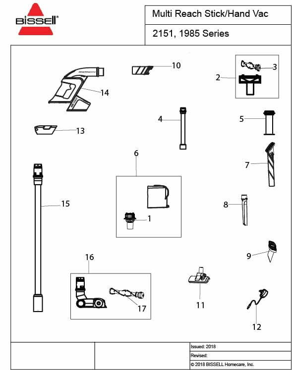 Bissell 2151 exploded schematic diagram (page 1)