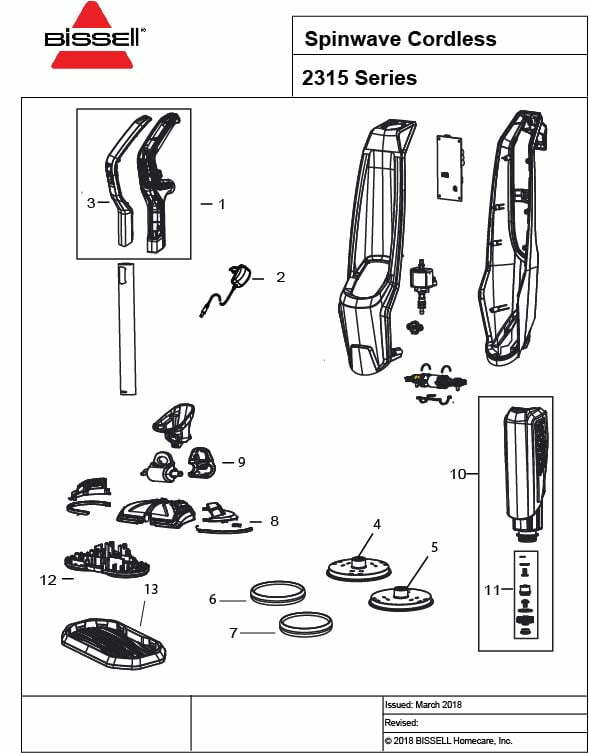 Schematic Parts Book for Bissell Model 2307 SpinWave Cordless VacuumsRUs