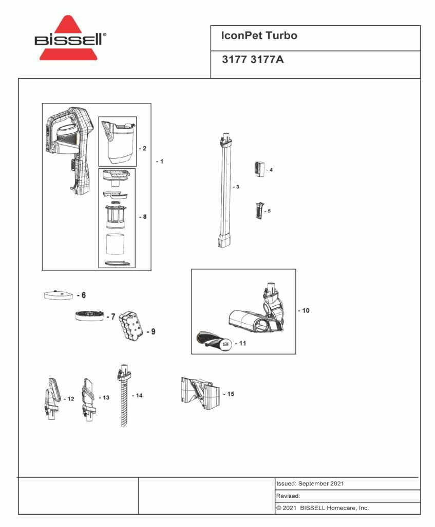 Bissell 3177A exploded schematic diagram (page 1)