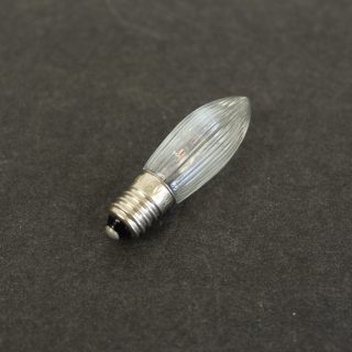 16v 3w E10 bulb for chain wiring. Clear warm ornate candle design