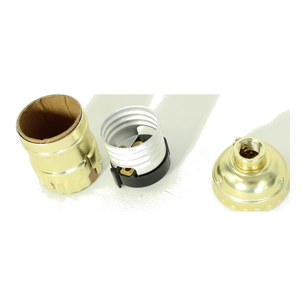 Keyless Brass Plated E26 Lamp Socket 1/8 IPS w/ Cat and Set Screw - Short Socket Type