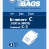 Paper Bag, Kenmore 5055 Canister DVC 3pk Part Number: 406732 for Kenmore Replacement