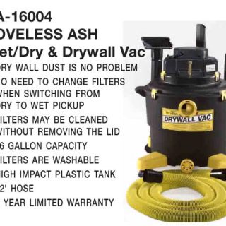 VAC, WET/DRY SHOP VACUUM QUIET SERIES SL Part Number: D1603 for Love-less Ash