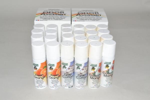 Odor Assassin-24 Pk - 2.2Oz - Spray Bottle - Contains
(8) Orange - (8) Cotton & (8) Coconut Mango For: odor assassin