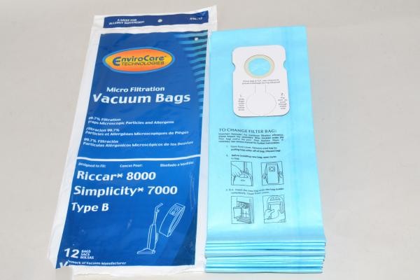 Paper Bags-Riccar - Simplicity - B - 12Pk - Micro
Upright - Envirocare - Repl - 7000 - 8000 For: simplicity/riccar