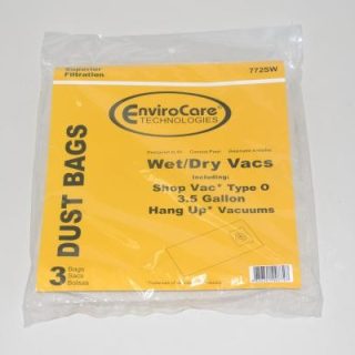 Paper Bags-Shop Vac - 3Pk-Shop Vac Hang-Up - Type O For: shop vac