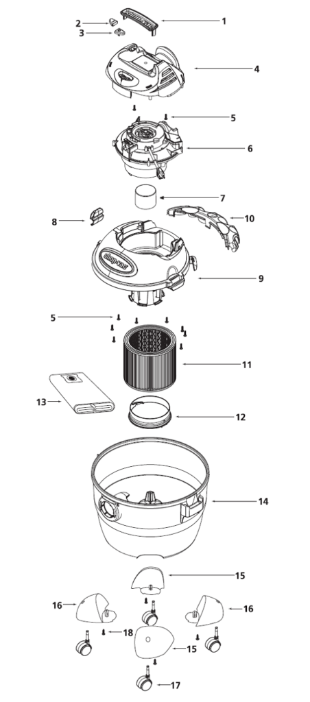 Shop-Vac 14L300A exploded schematic diagram (page 1)