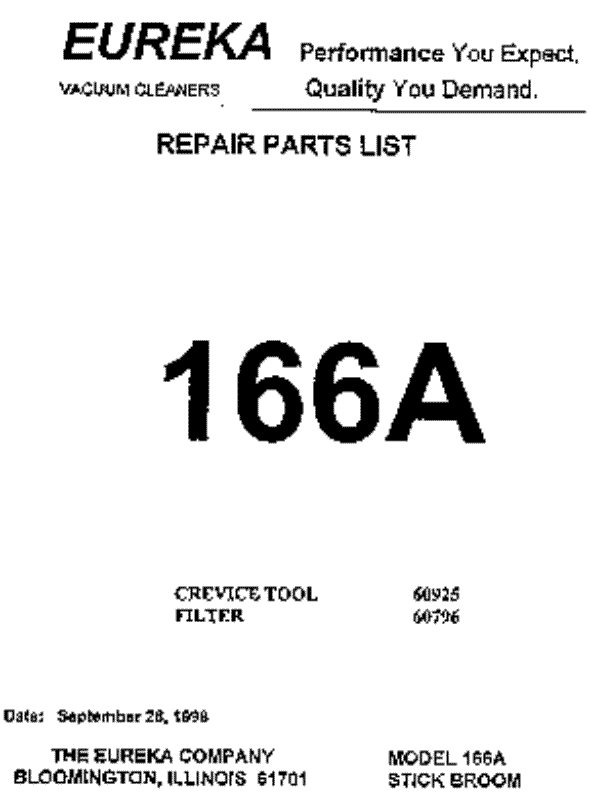 Eureka 166A exploded schematic diagram (page 1)