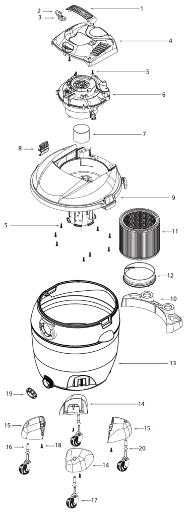 Shop-Vac 86L500C exploded schematic diagram (page 1)