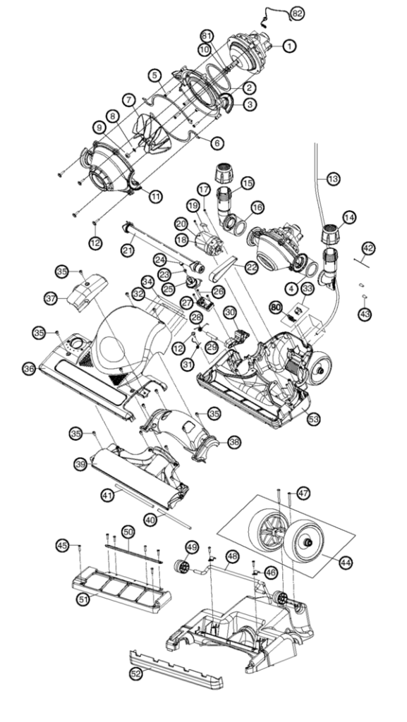 Oreck DS1700HY exploded schematic diagram (page 1)