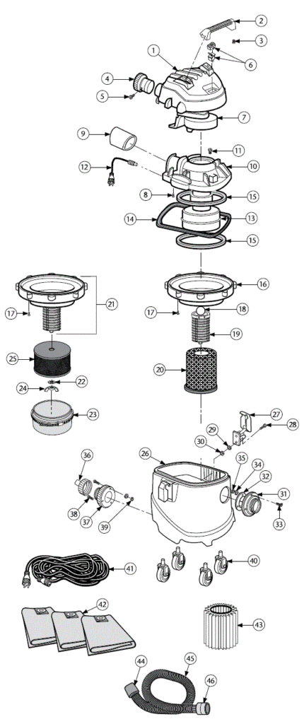 ProTeam ProGuard 10 Hepa exploded schematic diagram (page 1)