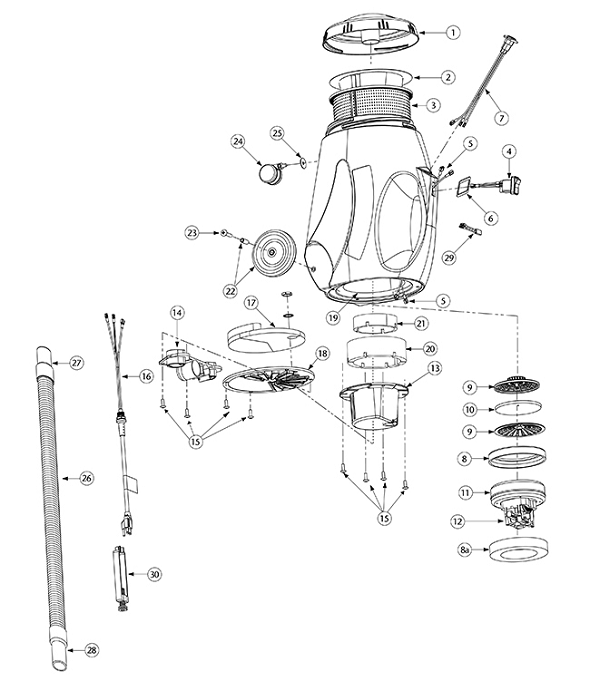 ProTeam ProVac CN 10 qt exploded schematic diagram (page 1)