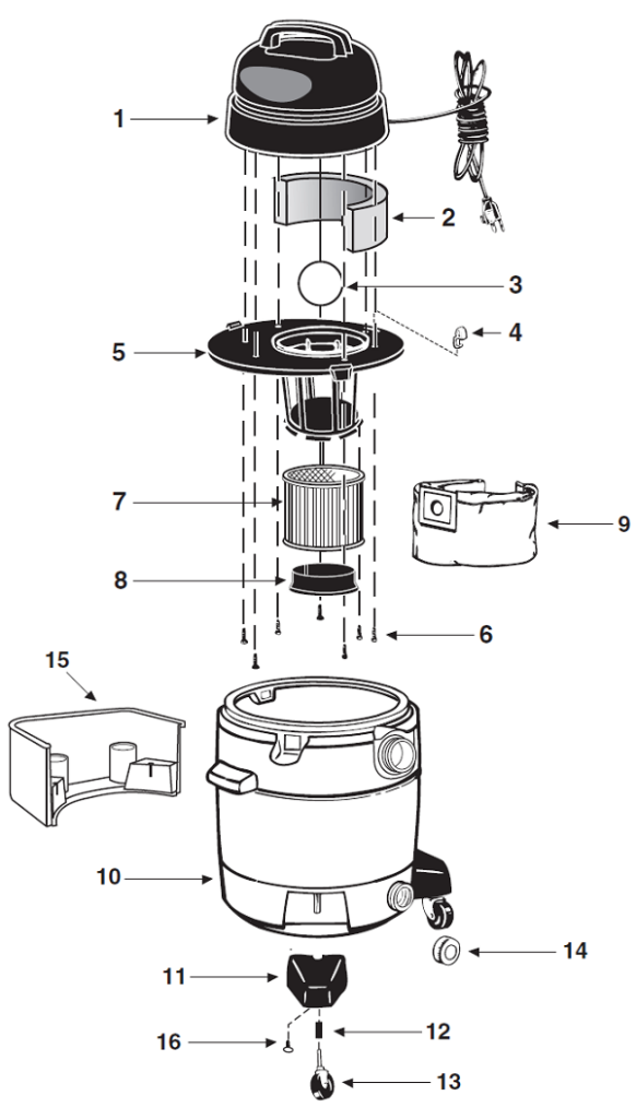 Shop-Vac QPL650 exploded schematic diagram (page 10)