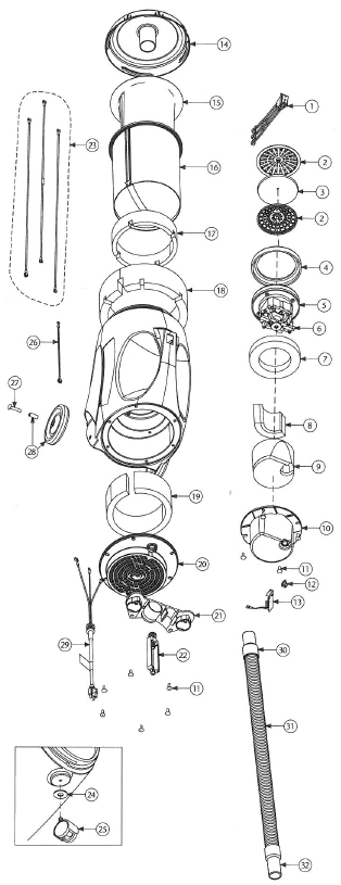ProTeam QuietPro CN HEPA exploded schematic diagram (page 1)