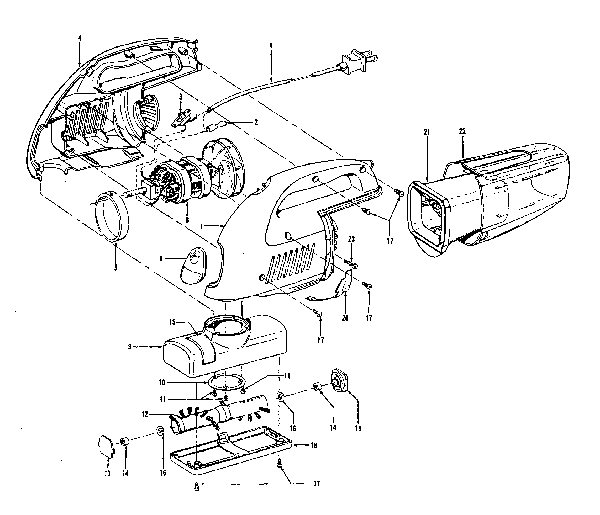 Hoover S1147 exploded schematic diagram (page 1)