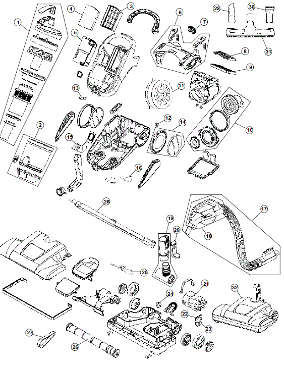 Hoover S3825 exploded schematic diagram (page 1)