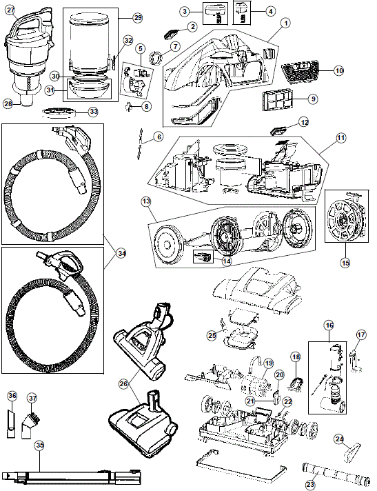 Hoover SH40040 exploded schematic diagram (page 1)