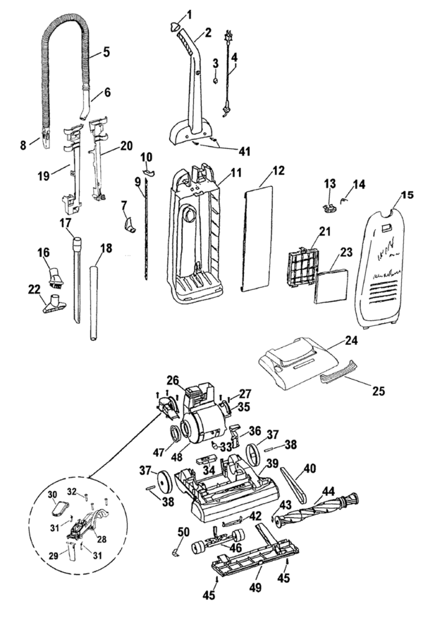Hoover U5106 exploded schematic diagram (page 1)