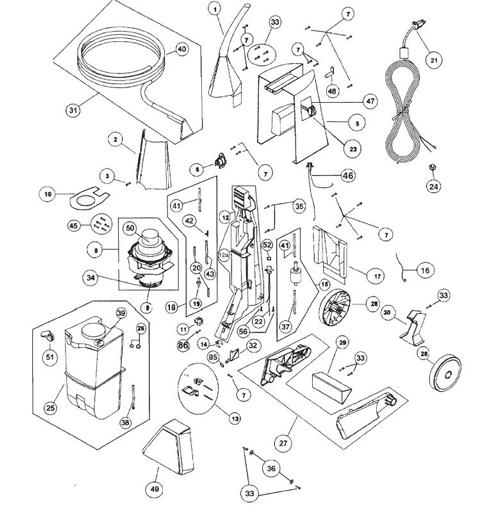 Oreck XLS465 exploded schematic diagram (page 1)