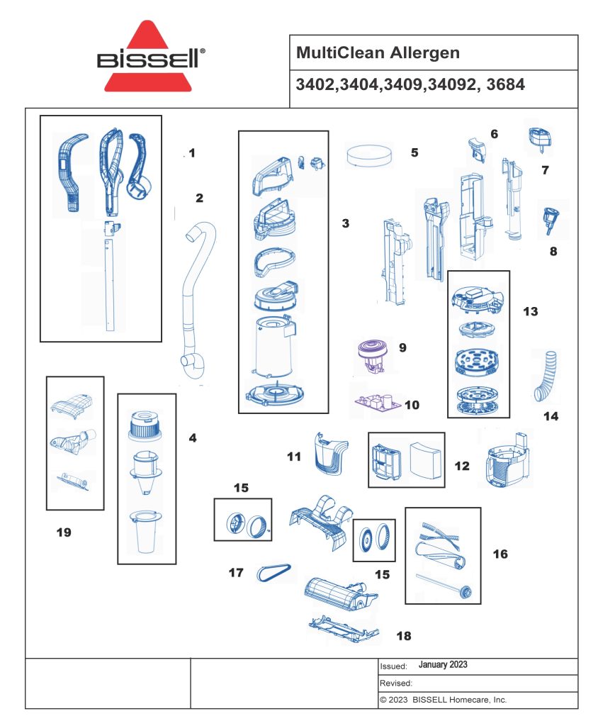 Bissell 3409 exploded schematic diagram (page 1)