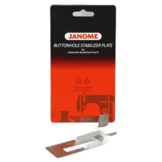 Buttonhole Stabilizer Plate (BP-1) sewing machine part or accessory Supports and hold fabric for extra stability when sewing buttonholes on uneven thickness or hard-to-feed fabrics such as wool or knits. Compatible with all Janome automatic buttonhole foot R.Compatible with the following automatic BH foot R: 753801004, 753801015, 753801118, 740801004, 830823004, 83082301, 830823118, 830823129