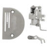 Conv free motion qltng ft set for 1600P series sewing machine part or accessory Made specifically for the 1600P Series of machines, this is an industrial shank version of the popular convertible free motion foot set. The set includes foot holder, open toe and closed toe feet and a darning plate for table top free-motion quilting. The feet are streamlined for improved visibility and the industrial construction reduces vibration and provides professional-level durability.Interchangeable with Con
