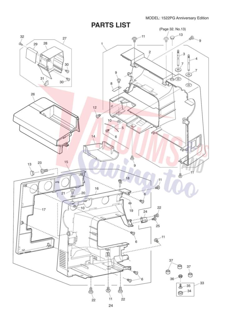 Janome 1522pg exploded schematic diagram (page 2)