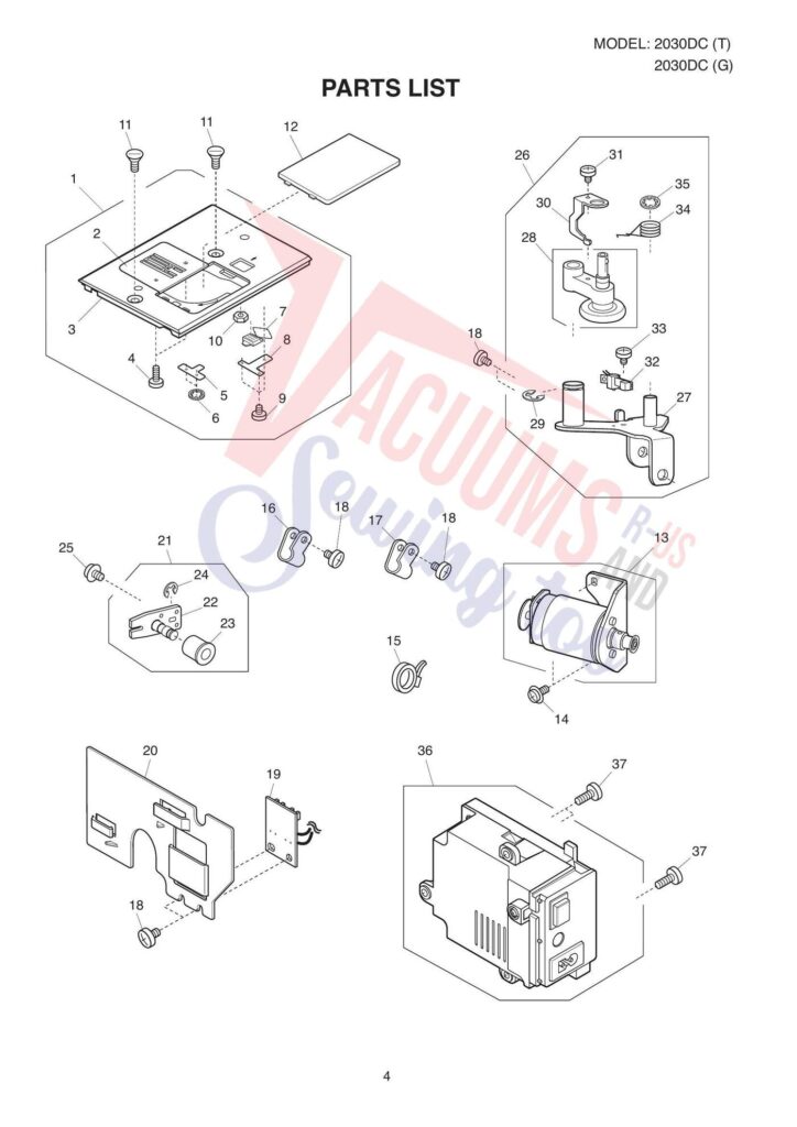 Janome 2030qdc exploded schematic diagram (page 4)