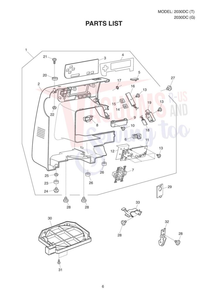 Janome 2030qdc exploded schematic diagram (page 6)