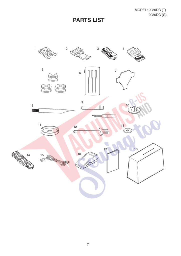 Janome 2030qdc exploded schematic diagram (page 7)