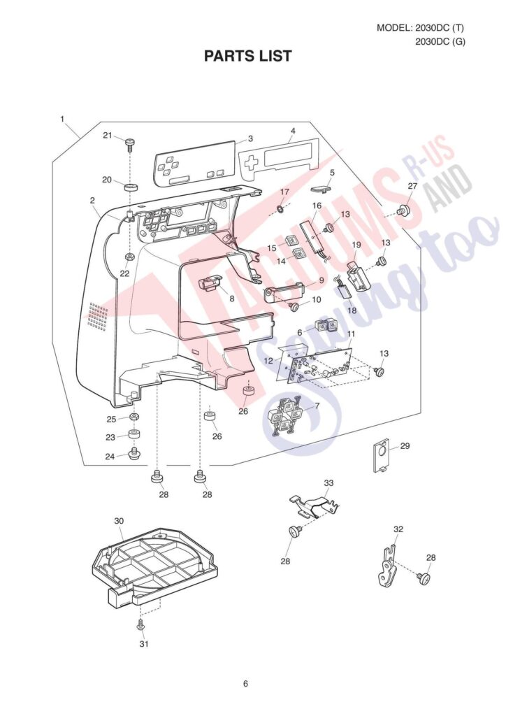Janome 2030qdc exploded schematic diagram (page 6)