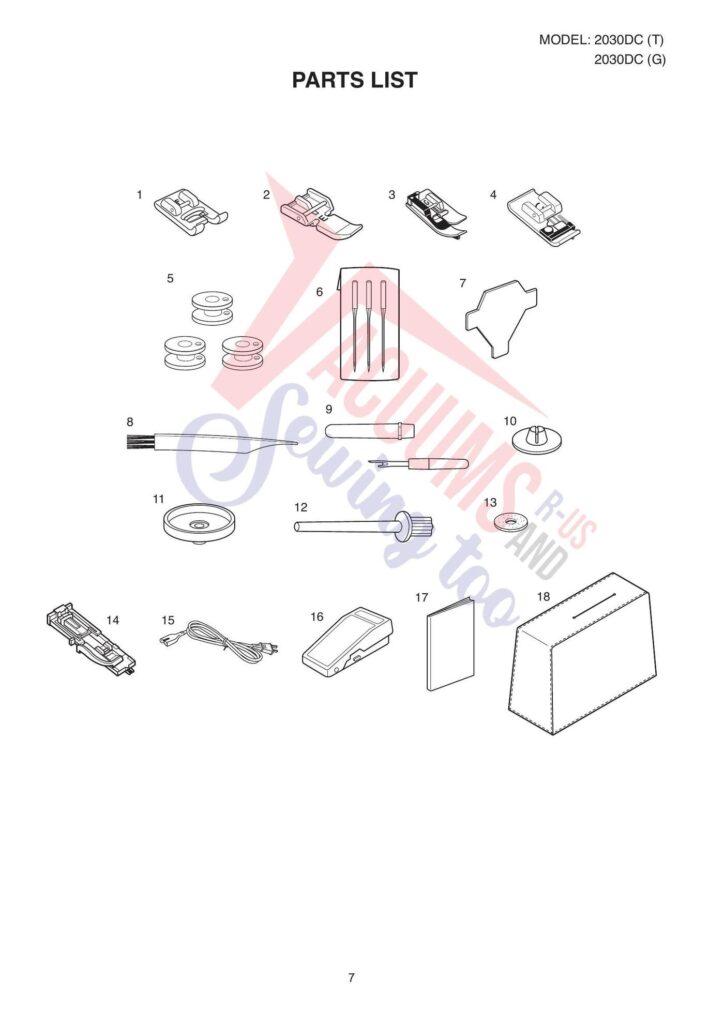 Janome 2030qdc exploded schematic diagram (page 7)