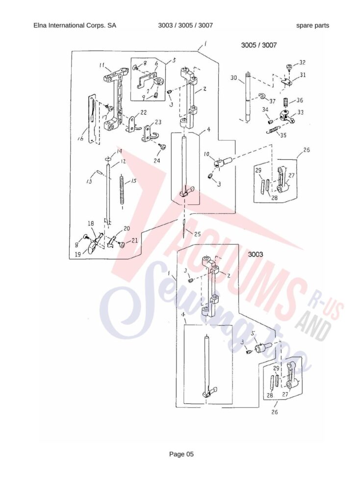 Elna Lady 3003 exploded schematic diagram (page 3)