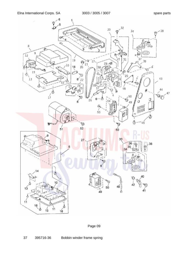 Elna Lady 3003 exploded schematic diagram (page 6)