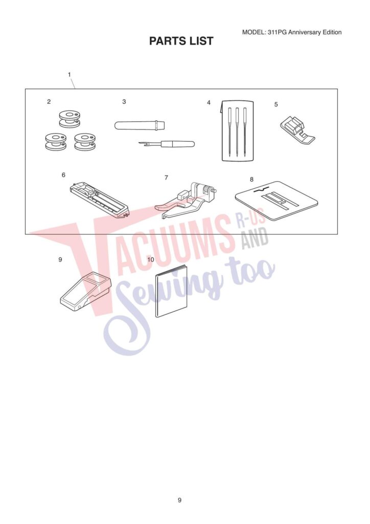 Janome 311pg exploded schematic diagram (page 1)