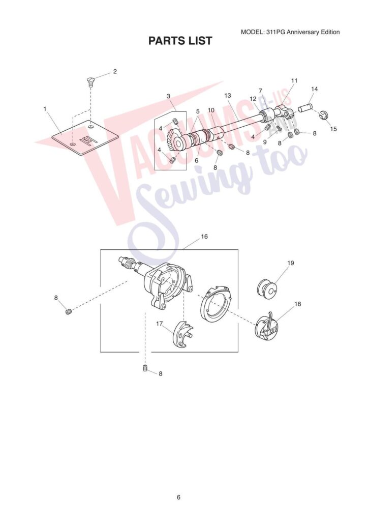 Janome 311pg exploded schematic diagram (page 7)