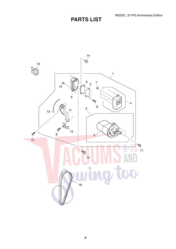 Janome 311pg exploded schematic diagram (page 9)