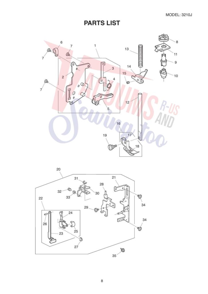 Elna 3210j 3210 exploded schematic diagram (page 9)