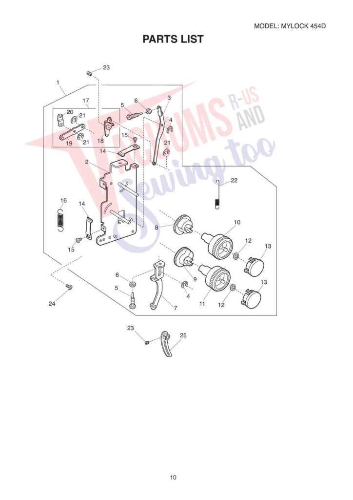 Janome My Lock 454D exploded schematic diagram (page 2)