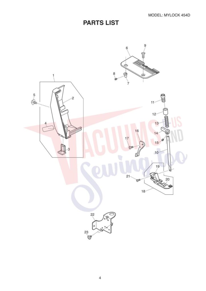 Janome My Lock 454D exploded schematic diagram (page 7)